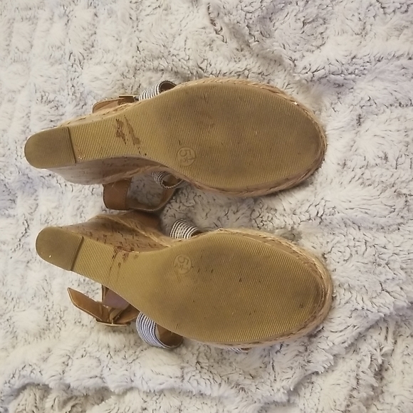 Blue and White Striped Cork Wedges - Picture 5 of 7